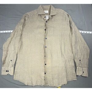 Emanuel Berg Shirt Mens L Beige Polka Dot Linen Long Sleeve Button Up Casual